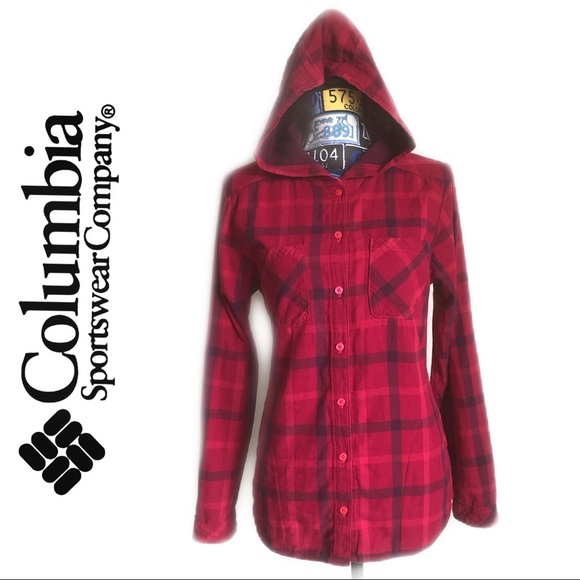 Columbia Tops - Columbia Plaid Red Hoodie Button Down Sportswear